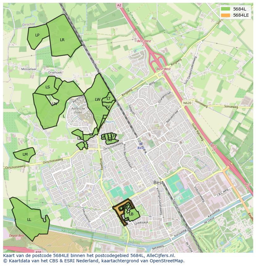 Afbeelding van het postcodegebied 5684 LE op de kaart.
