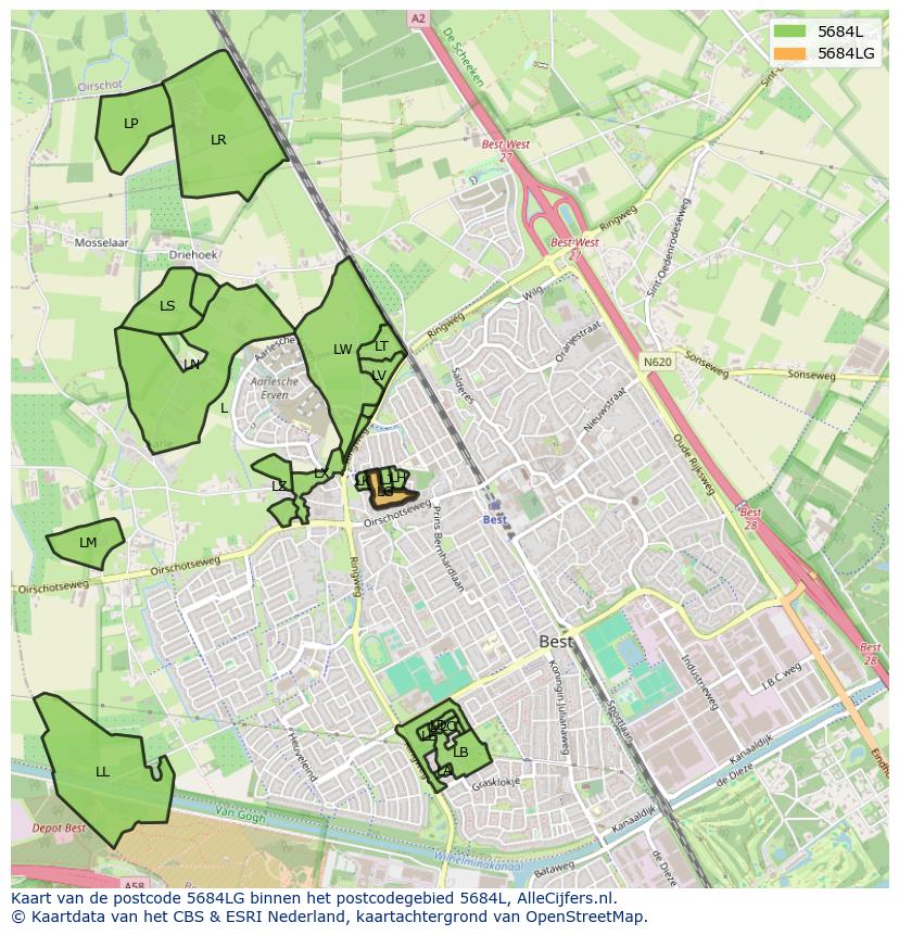 Afbeelding van het postcodegebied 5684 LG op de kaart.
