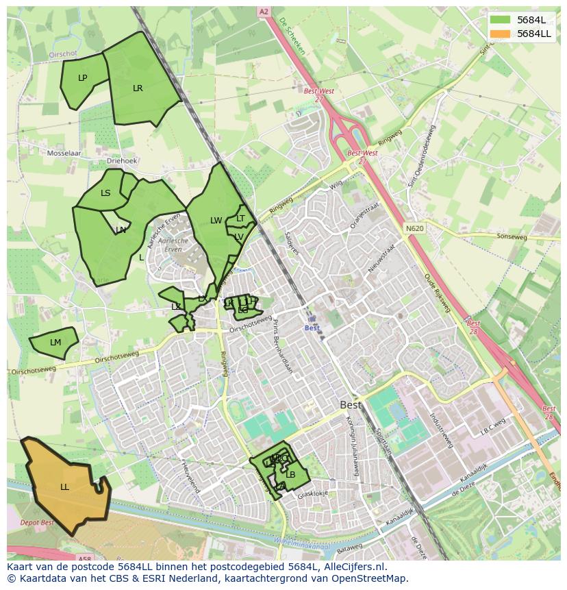 Afbeelding van het postcodegebied 5684 LL op de kaart.