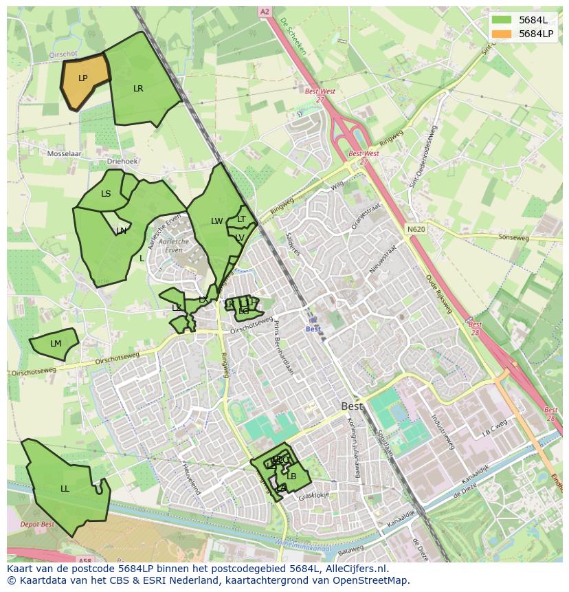 Afbeelding van het postcodegebied 5684 LP op de kaart.