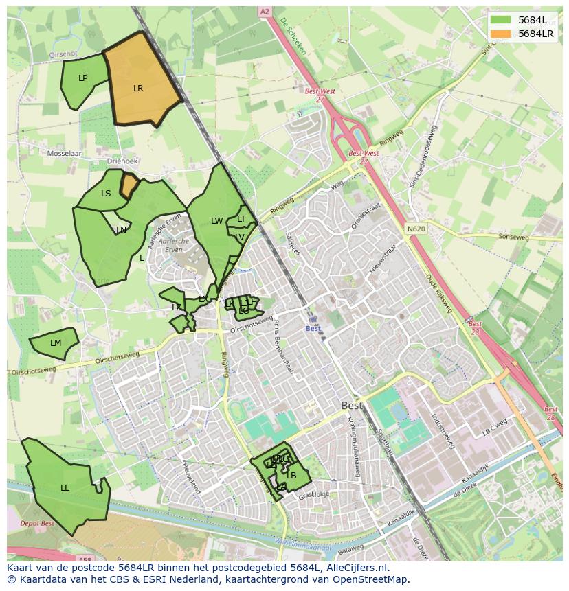 Afbeelding van het postcodegebied 5684 LR op de kaart.