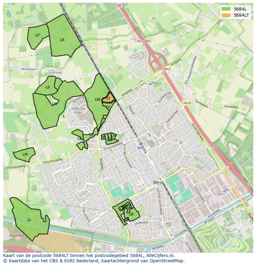 Afbeelding van het postcodegebied 5684 LT op de kaart.