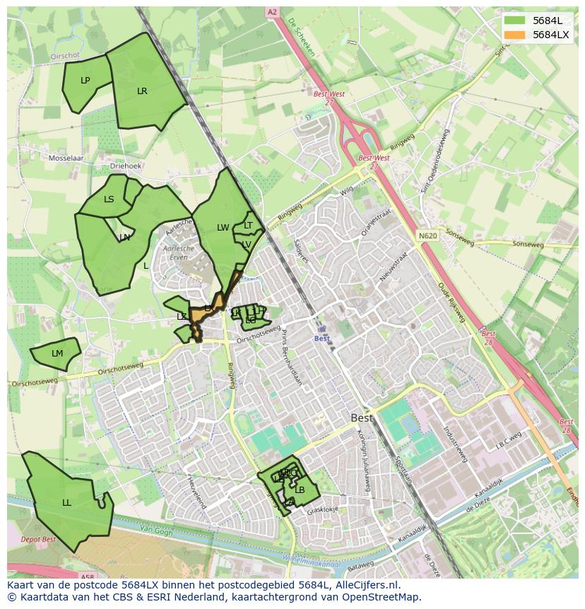Afbeelding van het postcodegebied 5684 LX op de kaart.