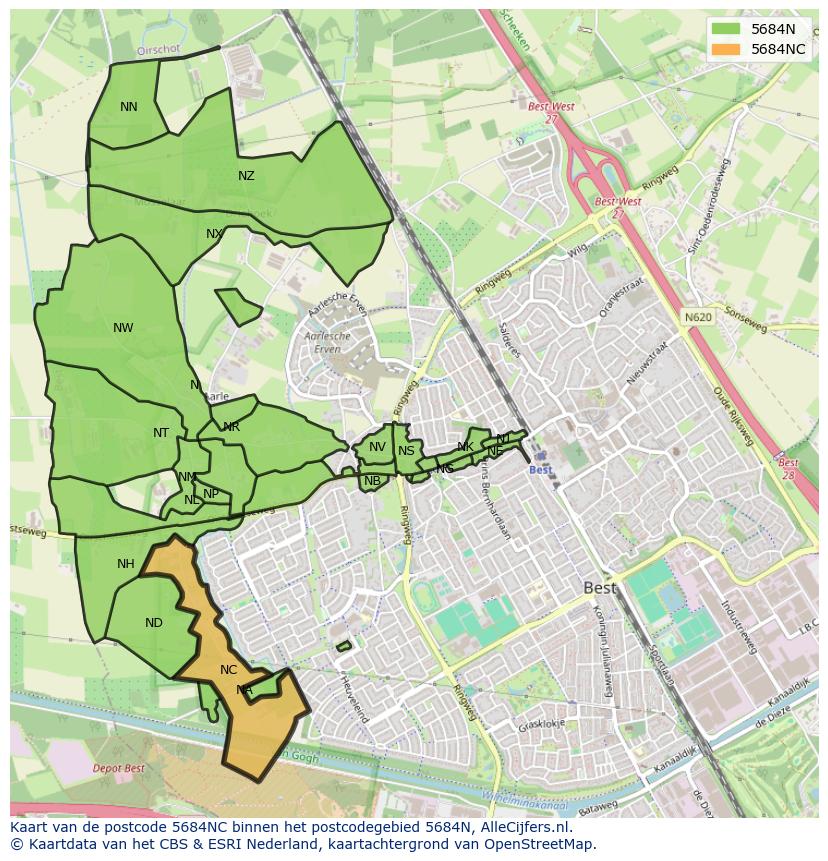 Afbeelding van het postcodegebied 5684 NC op de kaart.