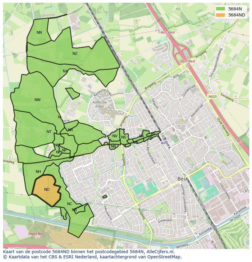 Afbeelding van het postcodegebied 5684 ND op de kaart.