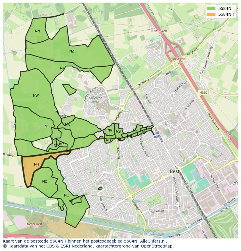 Afbeelding van het postcodegebied 5684 NH op de kaart.
