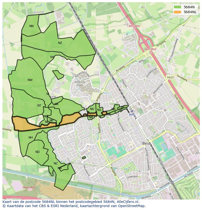 Afbeelding van het postcodegebied 5684 NL op de kaart.