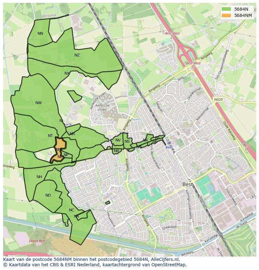 Afbeelding van het postcodegebied 5684 NM op de kaart.