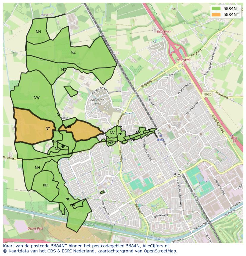 Afbeelding van het postcodegebied 5684 NT op de kaart.
