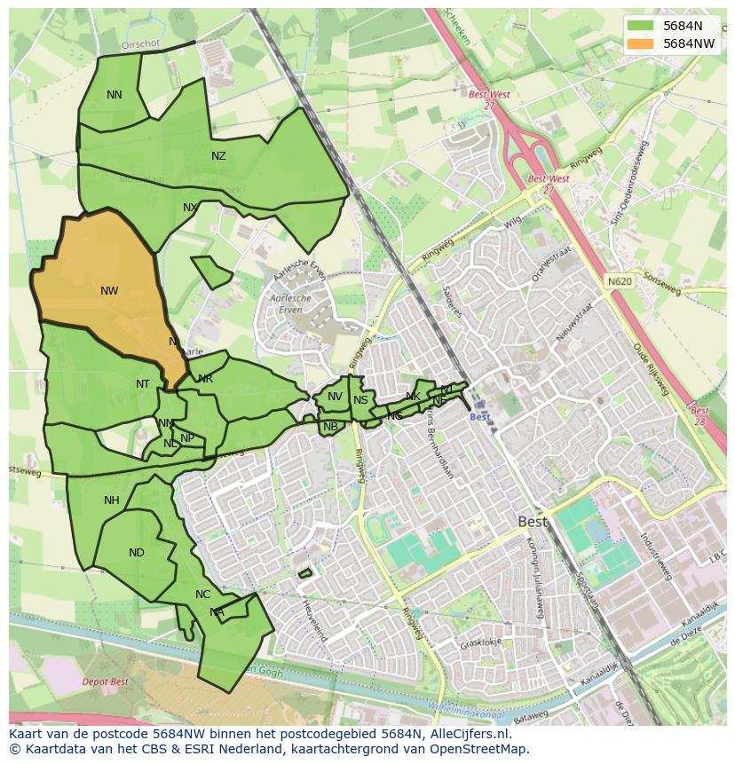 Afbeelding van het postcodegebied 5684 NW op de kaart.