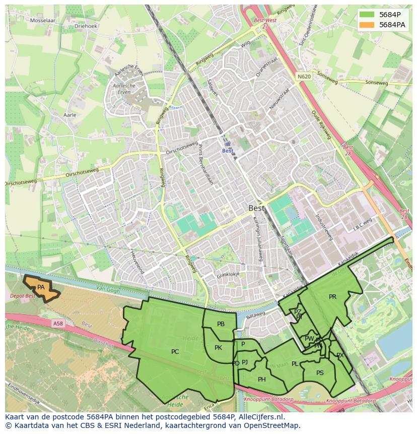 Afbeelding van het postcodegebied 5684 PA op de kaart.