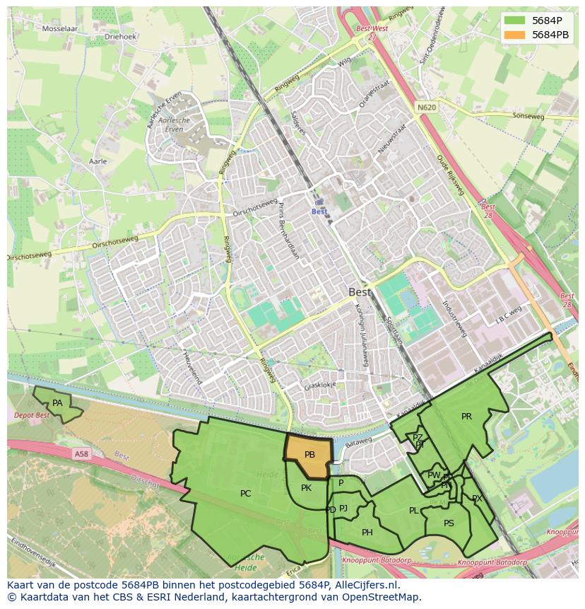Afbeelding van het postcodegebied 5684 PB op de kaart.