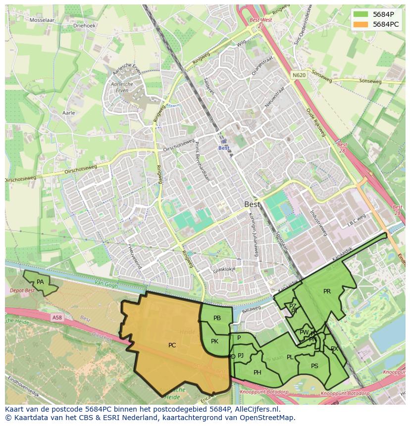 Afbeelding van het postcodegebied 5684 PC op de kaart.