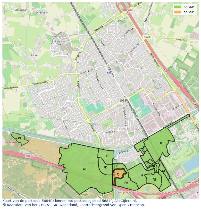 Afbeelding van het postcodegebied 5684 PJ op de kaart.