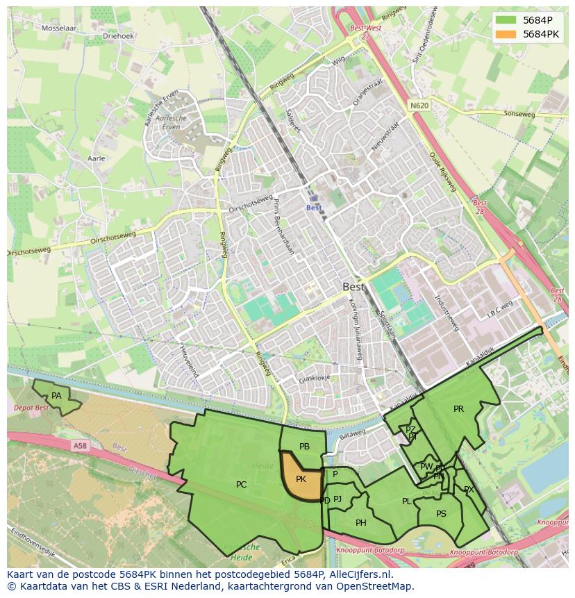Afbeelding van het postcodegebied 5684 PK op de kaart.