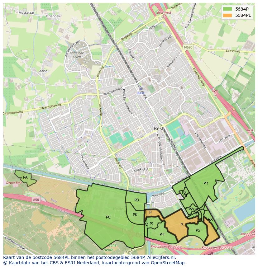 Afbeelding van het postcodegebied 5684 PL op de kaart.
