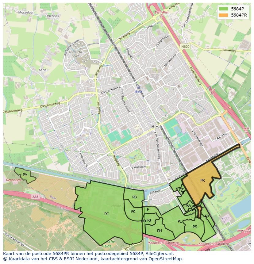 Afbeelding van het postcodegebied 5684 PR op de kaart.