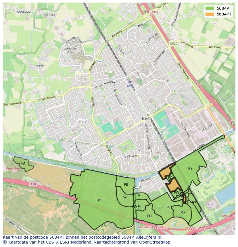 Afbeelding van het postcodegebied 5684 PT op de kaart.