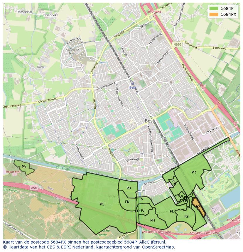 Afbeelding van het postcodegebied 5684 PX op de kaart.
