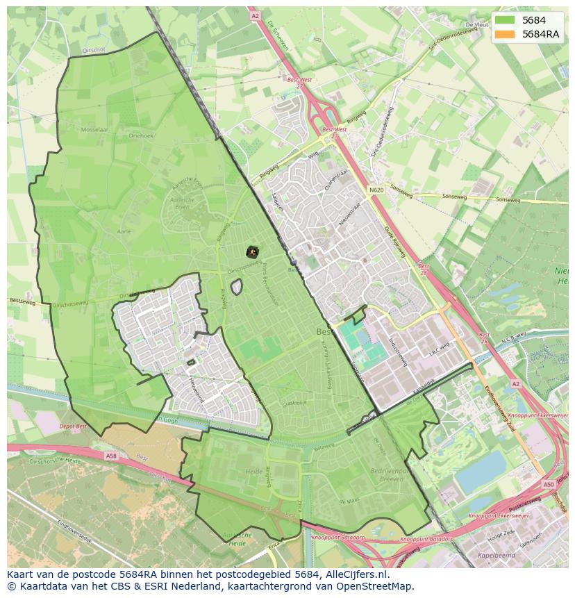 Afbeelding van het postcodegebied 5684 RA op de kaart.