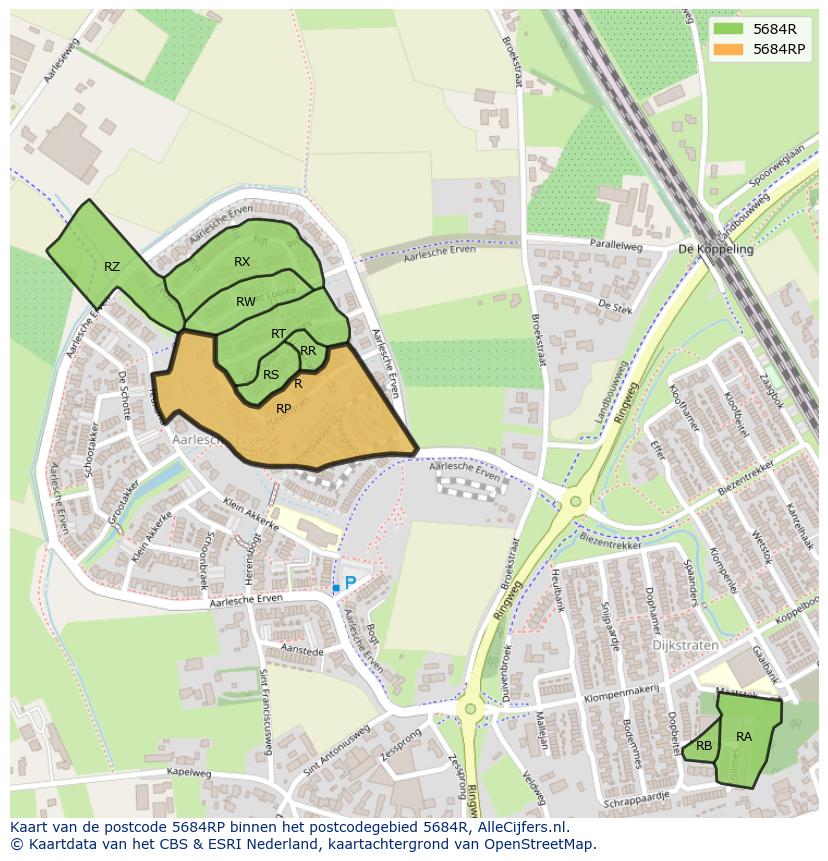 Afbeelding van het postcodegebied 5684 RP op de kaart.