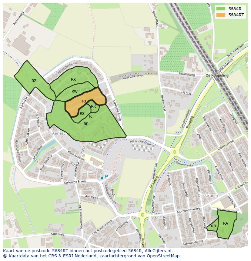 Afbeelding van het postcodegebied 5684 RT op de kaart.
