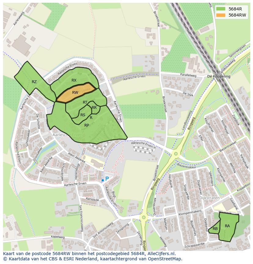Afbeelding van het postcodegebied 5684 RW op de kaart.