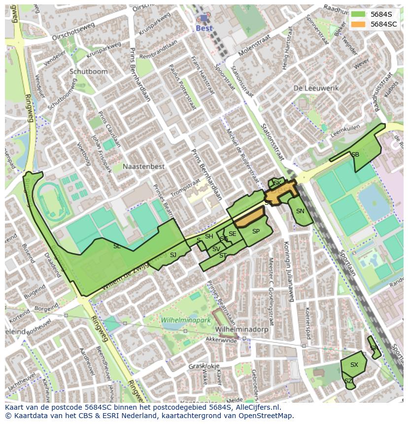 Afbeelding van het postcodegebied 5684 SC op de kaart.