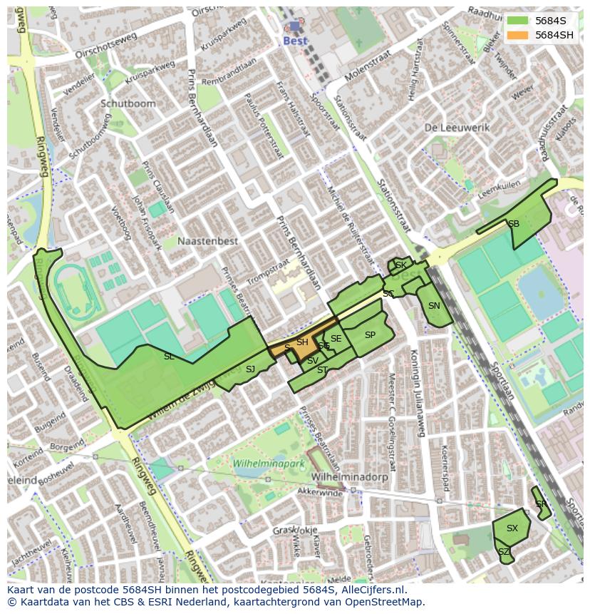 Afbeelding van het postcodegebied 5684 SH op de kaart.