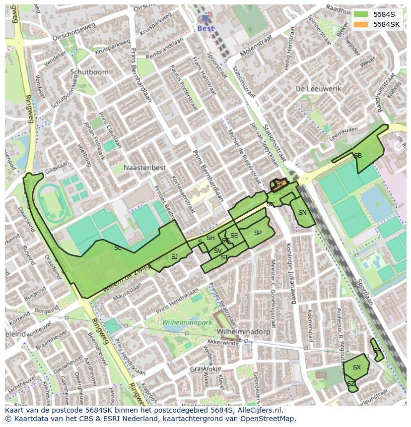 Afbeelding van het postcodegebied 5684 SK op de kaart.
