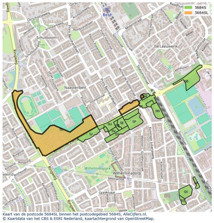 Afbeelding van het postcodegebied 5684 SL op de kaart.