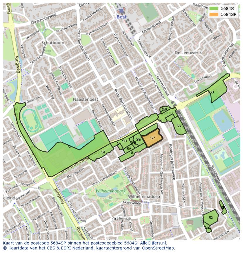 Afbeelding van het postcodegebied 5684 SP op de kaart.