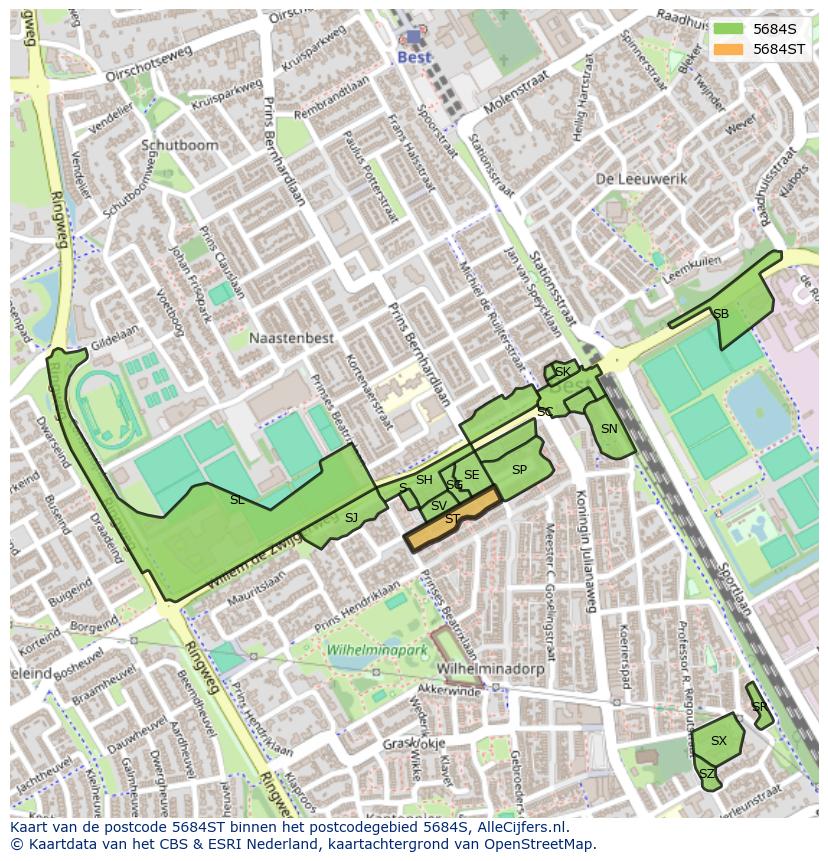 Afbeelding van het postcodegebied 5684 ST op de kaart.
