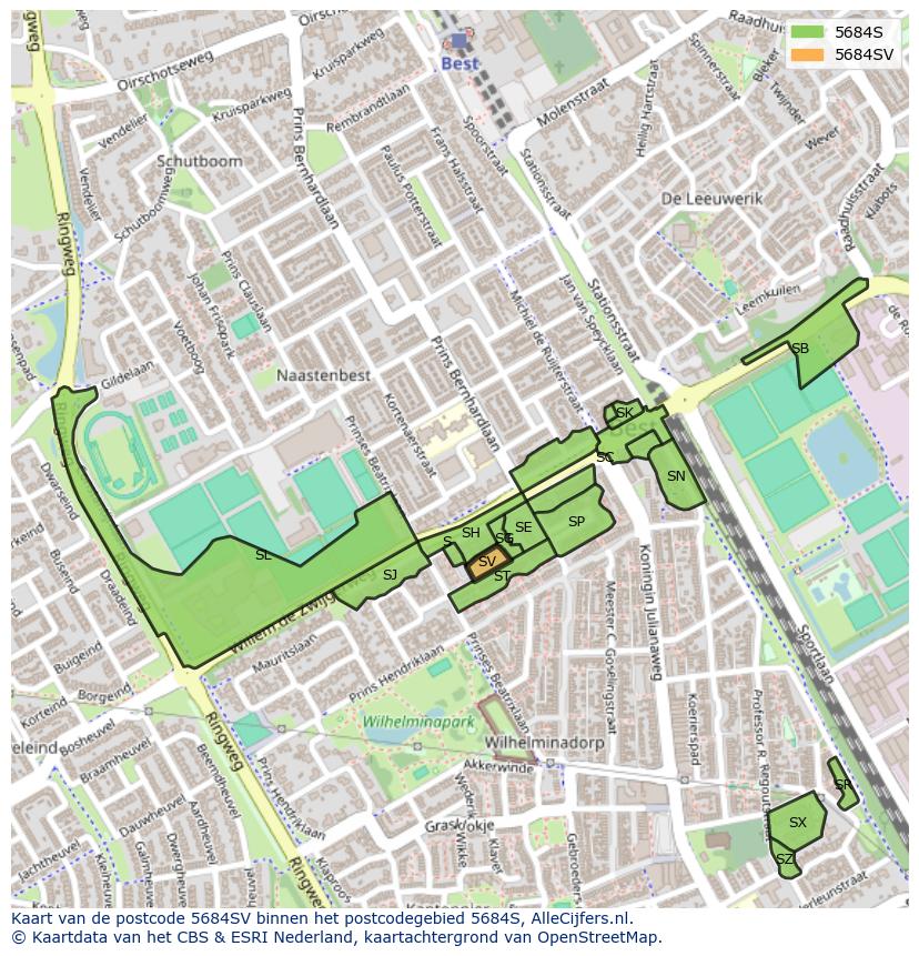 Afbeelding van het postcodegebied 5684 SV op de kaart.