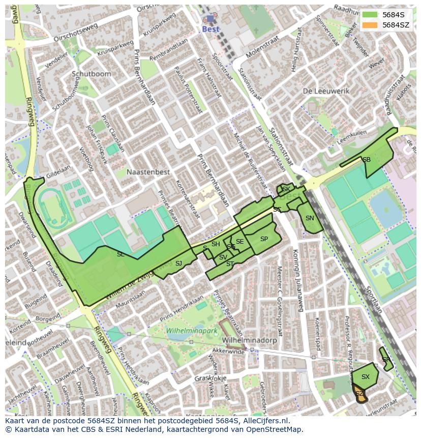 Afbeelding van het postcodegebied 5684 SZ op de kaart.