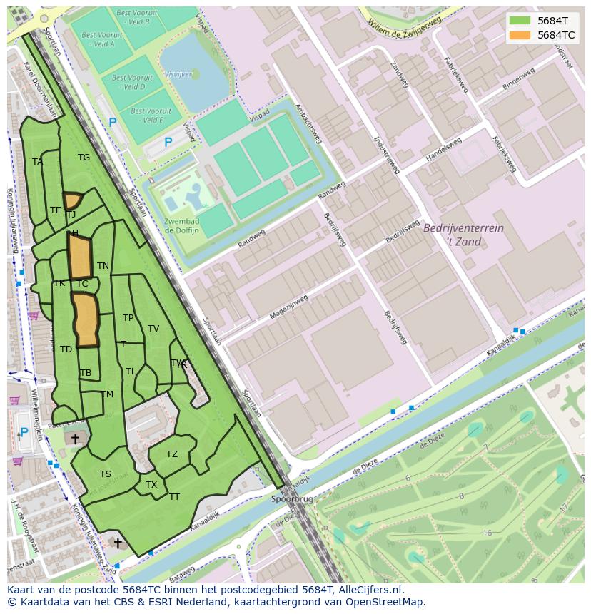 Afbeelding van het postcodegebied 5684 TC op de kaart.