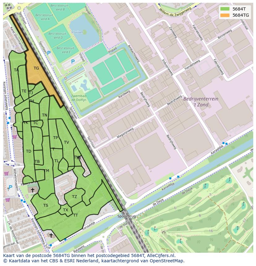 Afbeelding van het postcodegebied 5684 TG op de kaart.