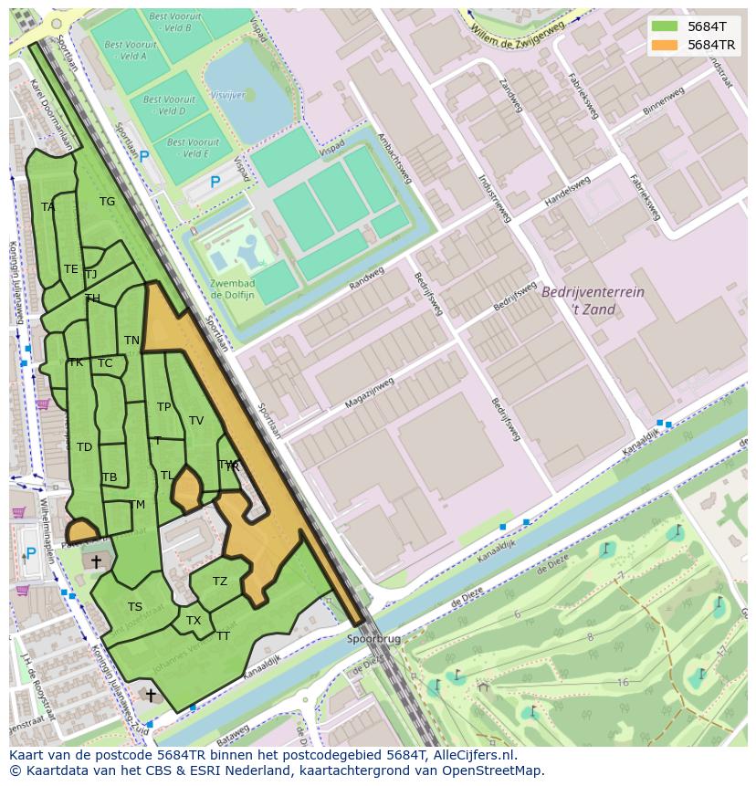 Afbeelding van het postcodegebied 5684 TR op de kaart.