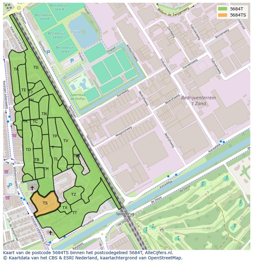 Afbeelding van het postcodegebied 5684 TS op de kaart.