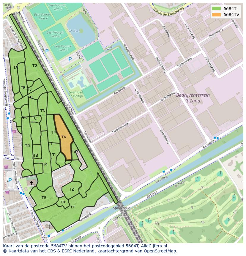 Afbeelding van het postcodegebied 5684 TV op de kaart.