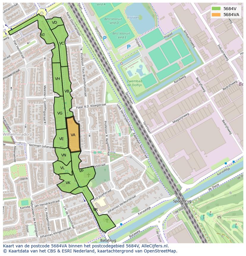 Afbeelding van het postcodegebied 5684 VA op de kaart.