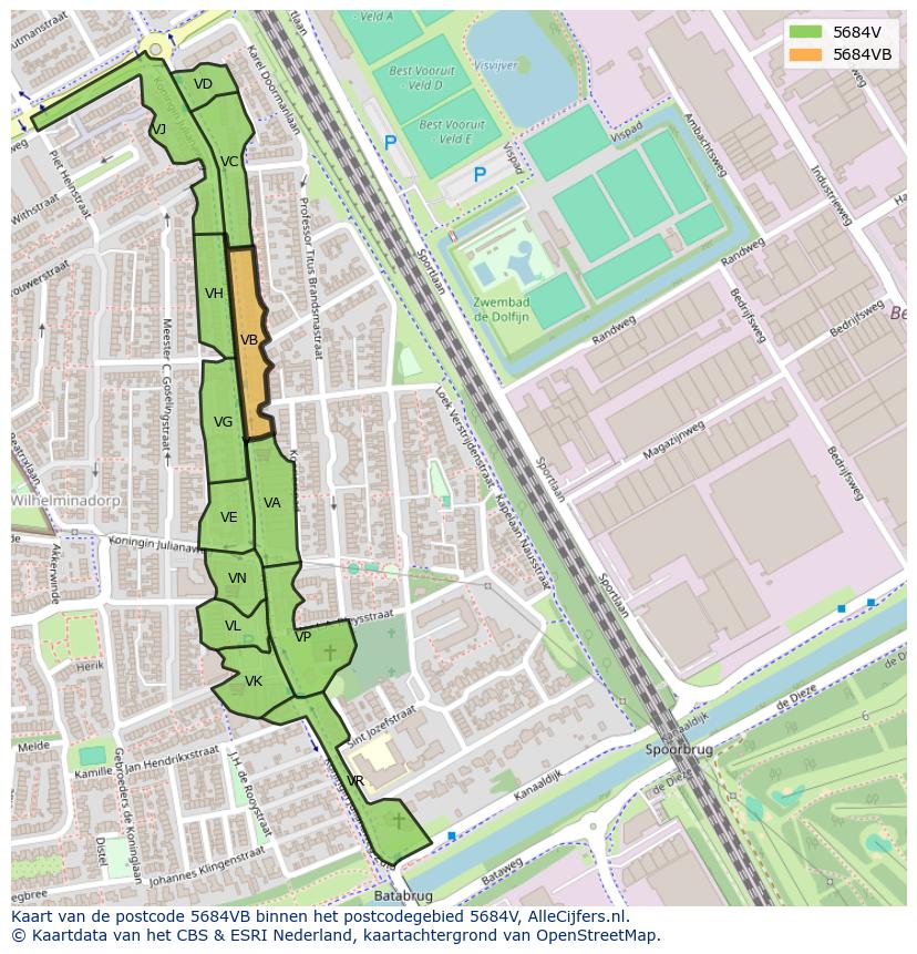 Afbeelding van het postcodegebied 5684 VB op de kaart.