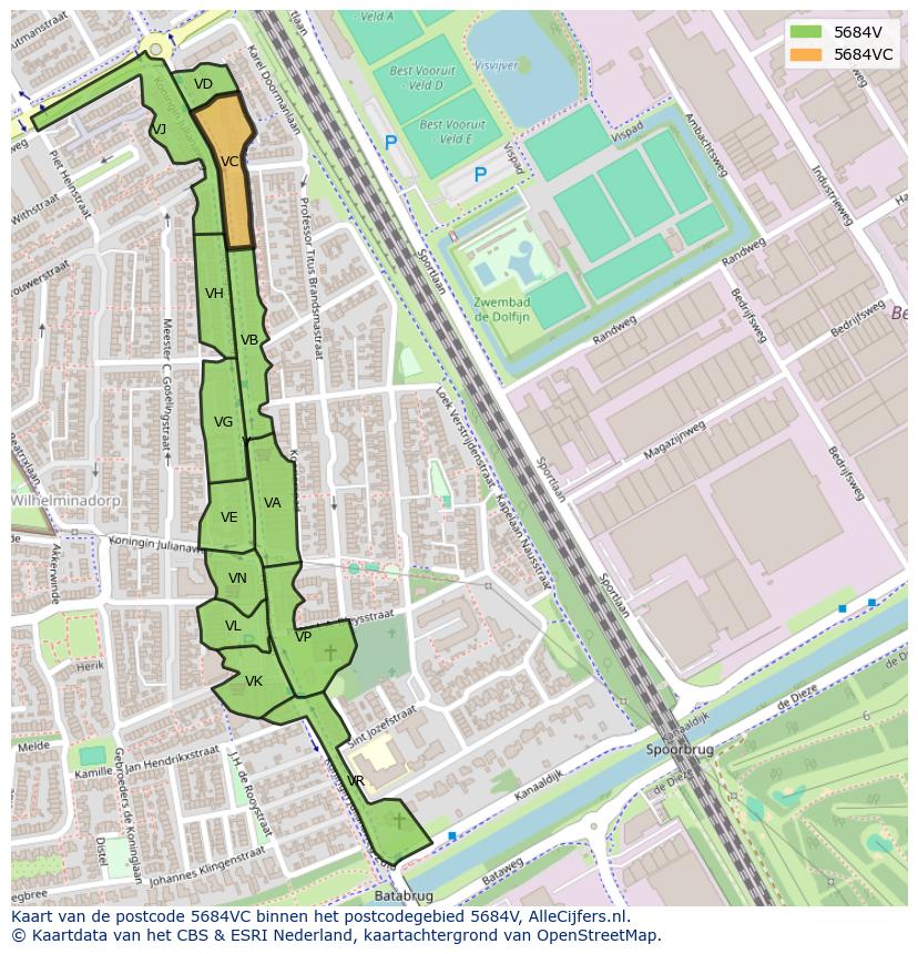 Afbeelding van het postcodegebied 5684 VC op de kaart.
