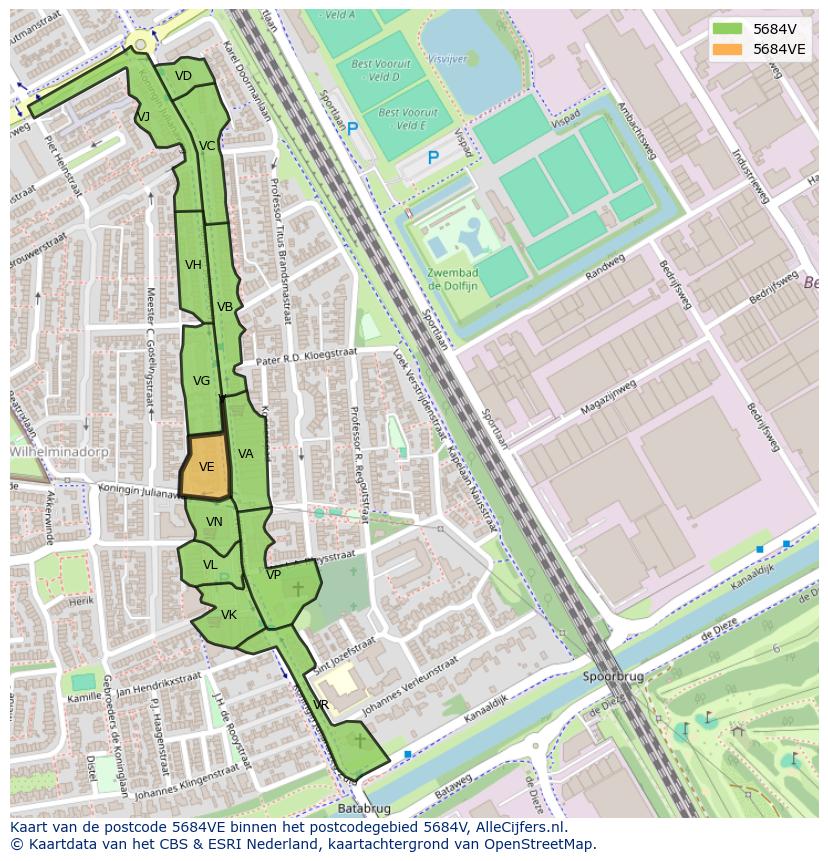 Afbeelding van het postcodegebied 5684 VE op de kaart.