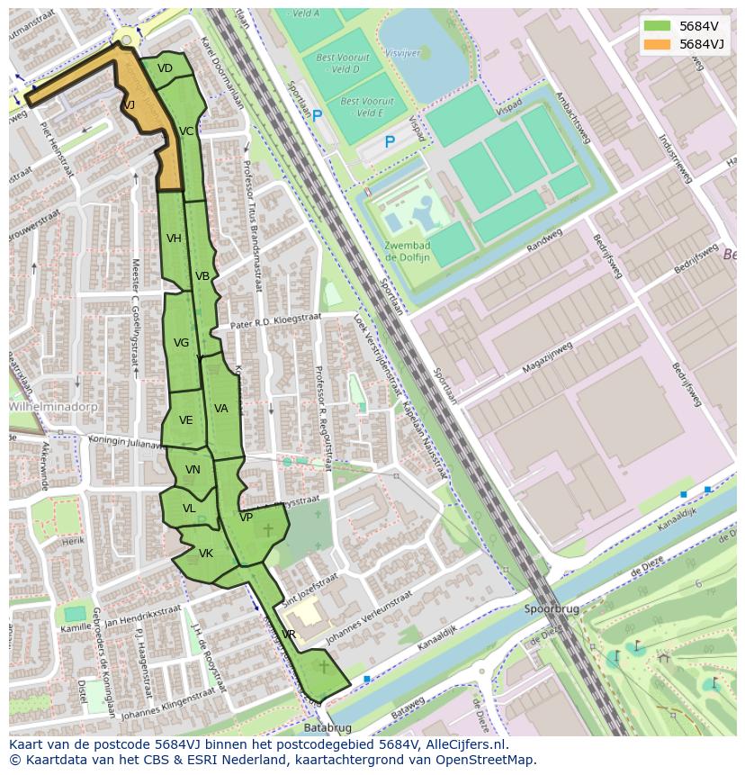 Afbeelding van het postcodegebied 5684 VJ op de kaart.