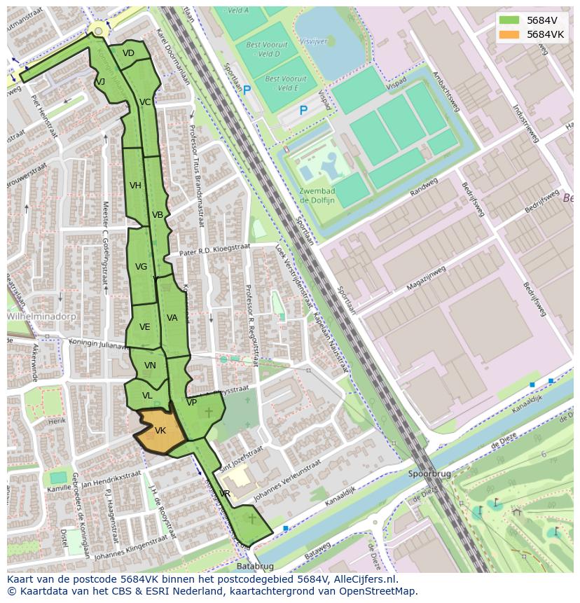 Afbeelding van het postcodegebied 5684 VK op de kaart.
