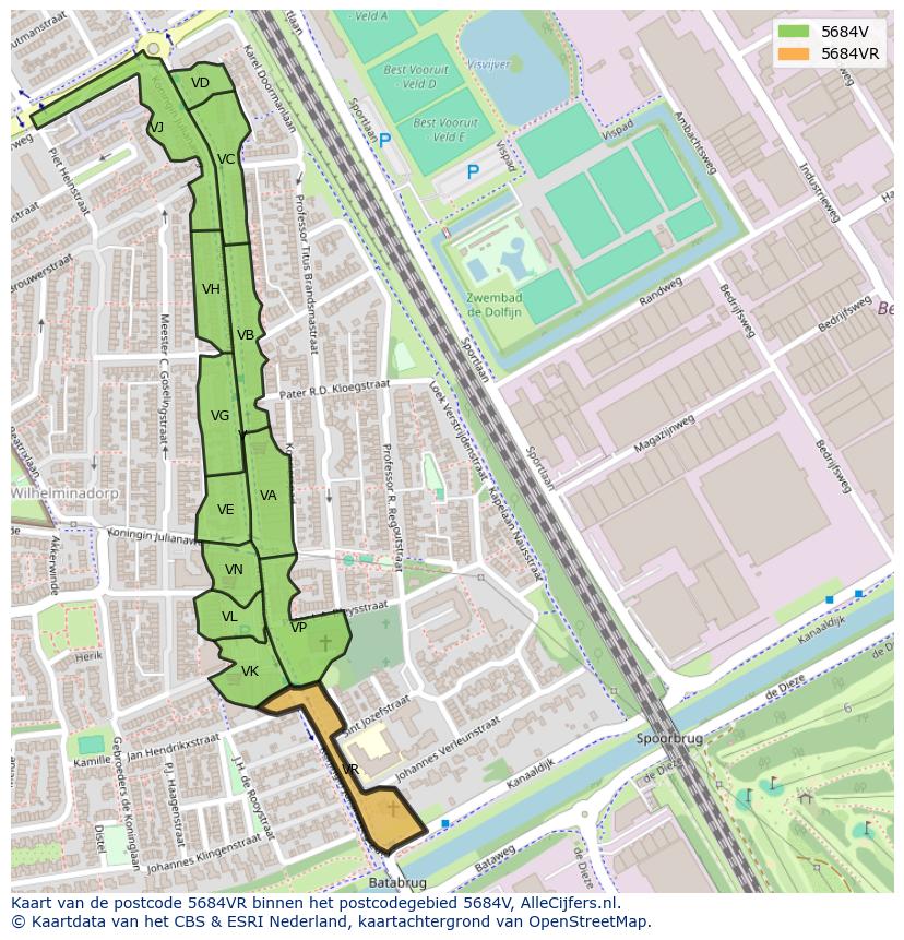 Afbeelding van het postcodegebied 5684 VR op de kaart.
