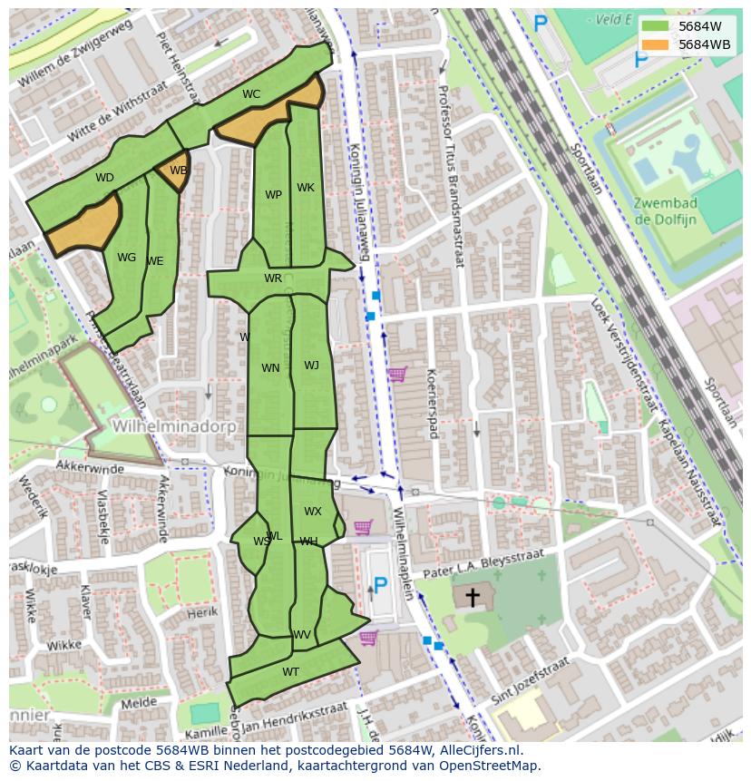 Afbeelding van het postcodegebied 5684 WB op de kaart.