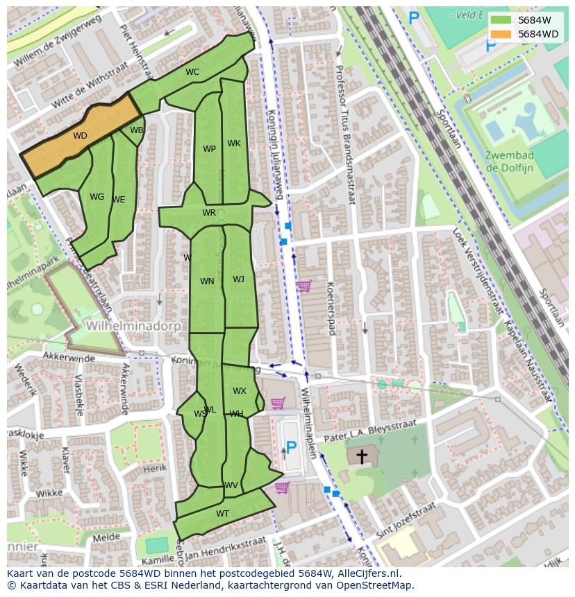 Afbeelding van het postcodegebied 5684 WD op de kaart.