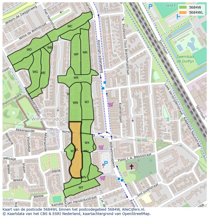 Afbeelding van het postcodegebied 5684 WL op de kaart.